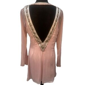 Altar'd State Dress Women's Small Dusty Rose Boho Long Sleeve Mesh Embellished